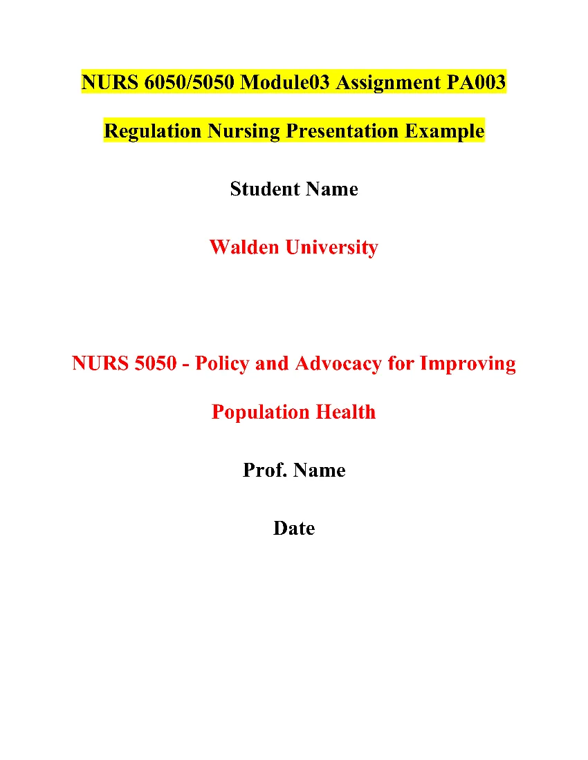 NURS 6050/5050 Module03 Assignment PA003 Regulation Nursing Presentation