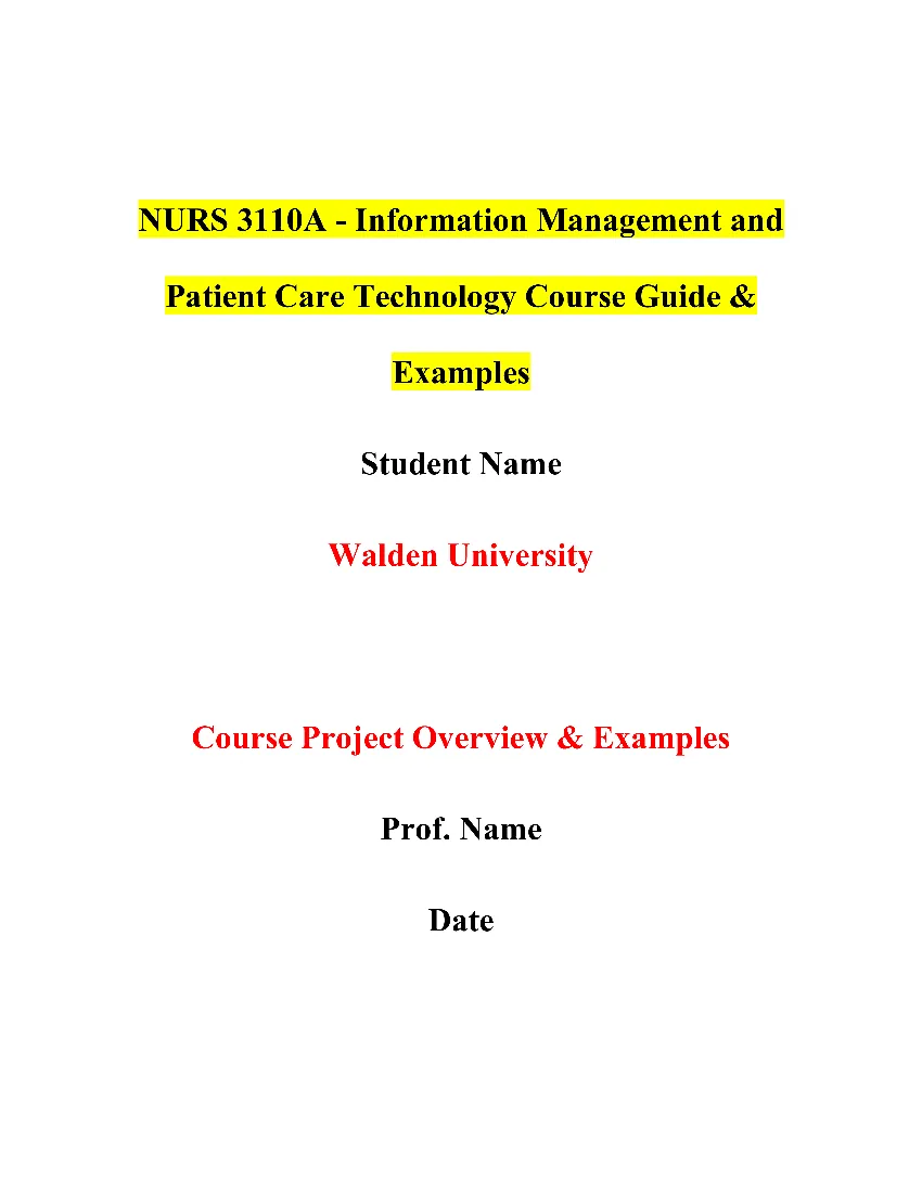 NURS 3110A - Information Management and Patient Care Technology Course Guide & Examples