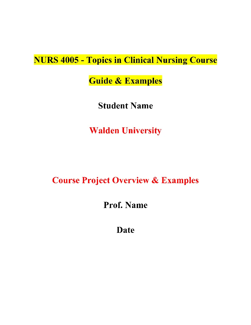 NURS 4005 - Topics in Clinical Nursing Course Guide & Examples
