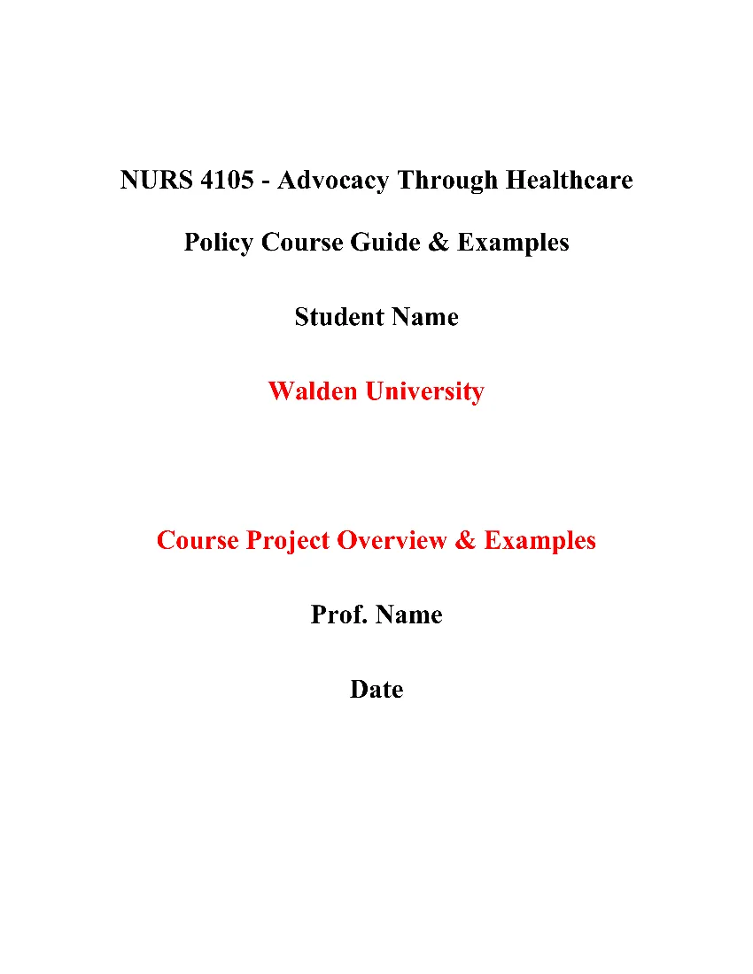 NURS 4105 - Advocacy Through Healthcare Policy Course Guide & Examples
